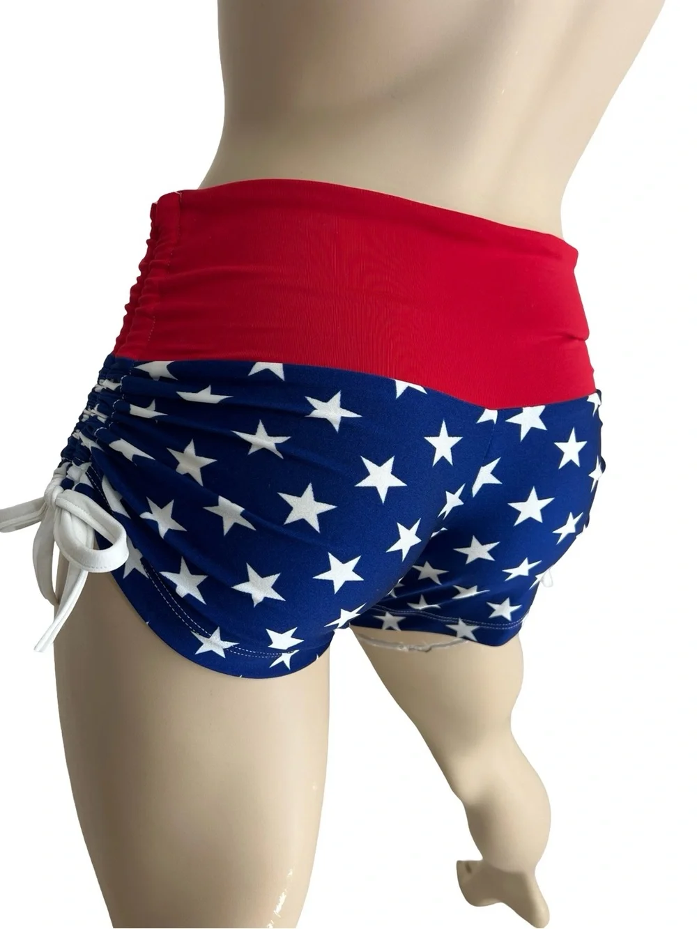 American Flag Blue Star Workout Swim Yoga Fitness Shorts - July 4th -Made in USA - Picture 5 of 5